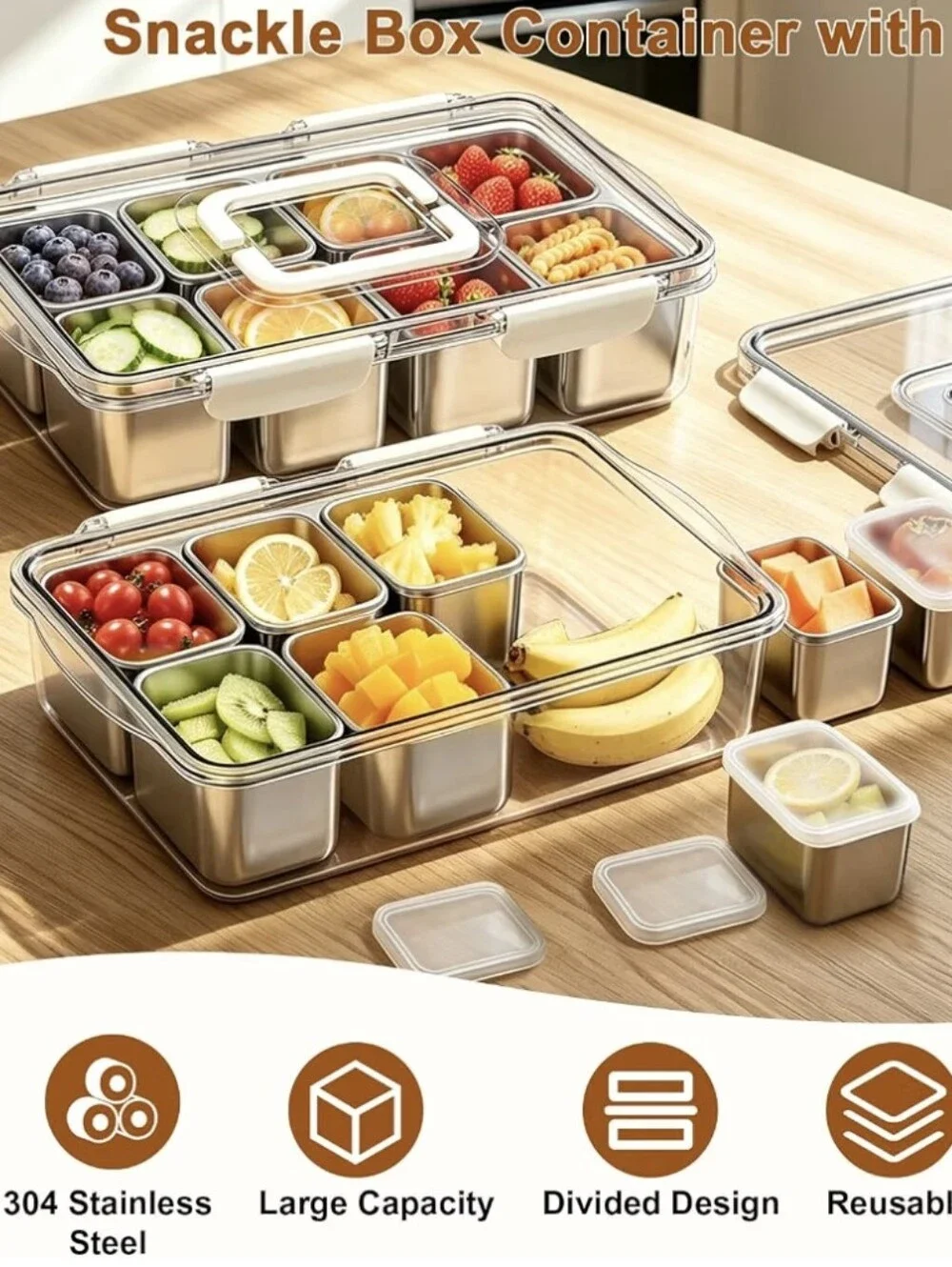 Stainless Steel Container Set with Clear Lid